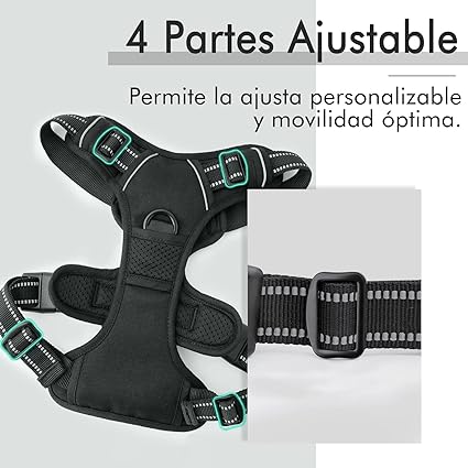 Rabbitgoo Arnés para Perros Grandes y Medianos Antitirones con Reflectantes, Ajustable y Cómodo – Talla Grande, Negro - Imagen 4