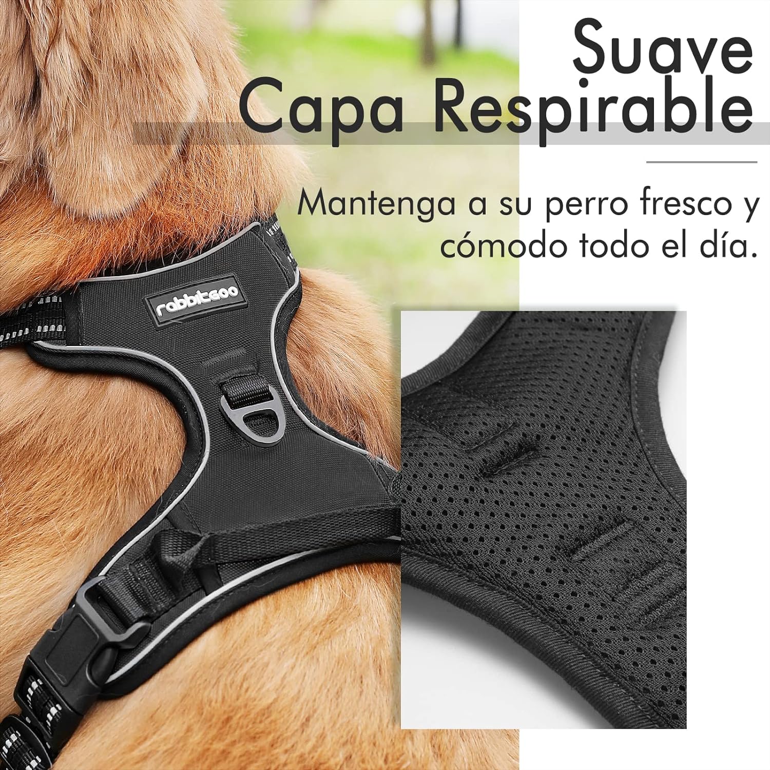 Rabbitgoo Arnés para Perros Grandes y Medianos Antitirones con Reflectantes, Ajustable y Cómodo – Talla Grande, Negro - Imagen 3