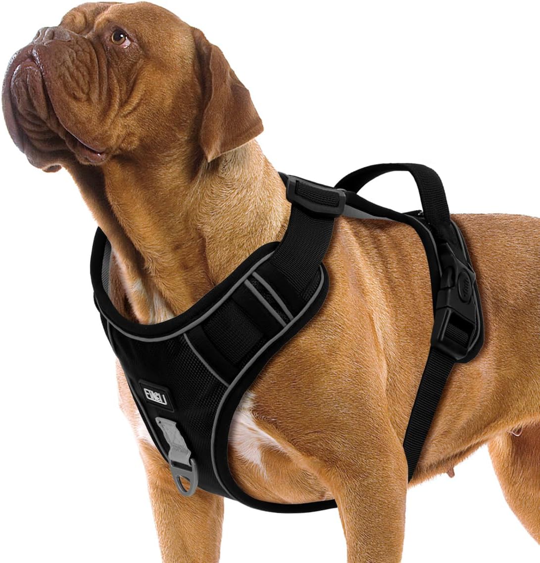 ETACCU Arnés Antitirones para Perros Grandes, Ajustable, Acolchado y Reflectante con Asa, Negro (XL)