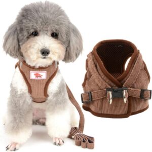 Zunea Arnés y Correa para Perros Pequeños y Gatos - Ajustable, Reflectante y Suave Chaleco de Pana