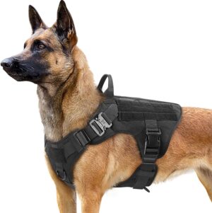 rabbitgoo Arnés Táctico para Perros Grandes, Antitirones Militar con 2 Anillos y Sistema Molle, Malla Transpirable, Negro XL