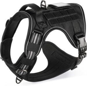 Rabbitgoo Arnés Táctico para Perros – Arnés Antitirones Ajustable, Transpirable con Asa, Anillos de Metal y Molle para Adiestramiento, Paseos y Caza, Negro, L