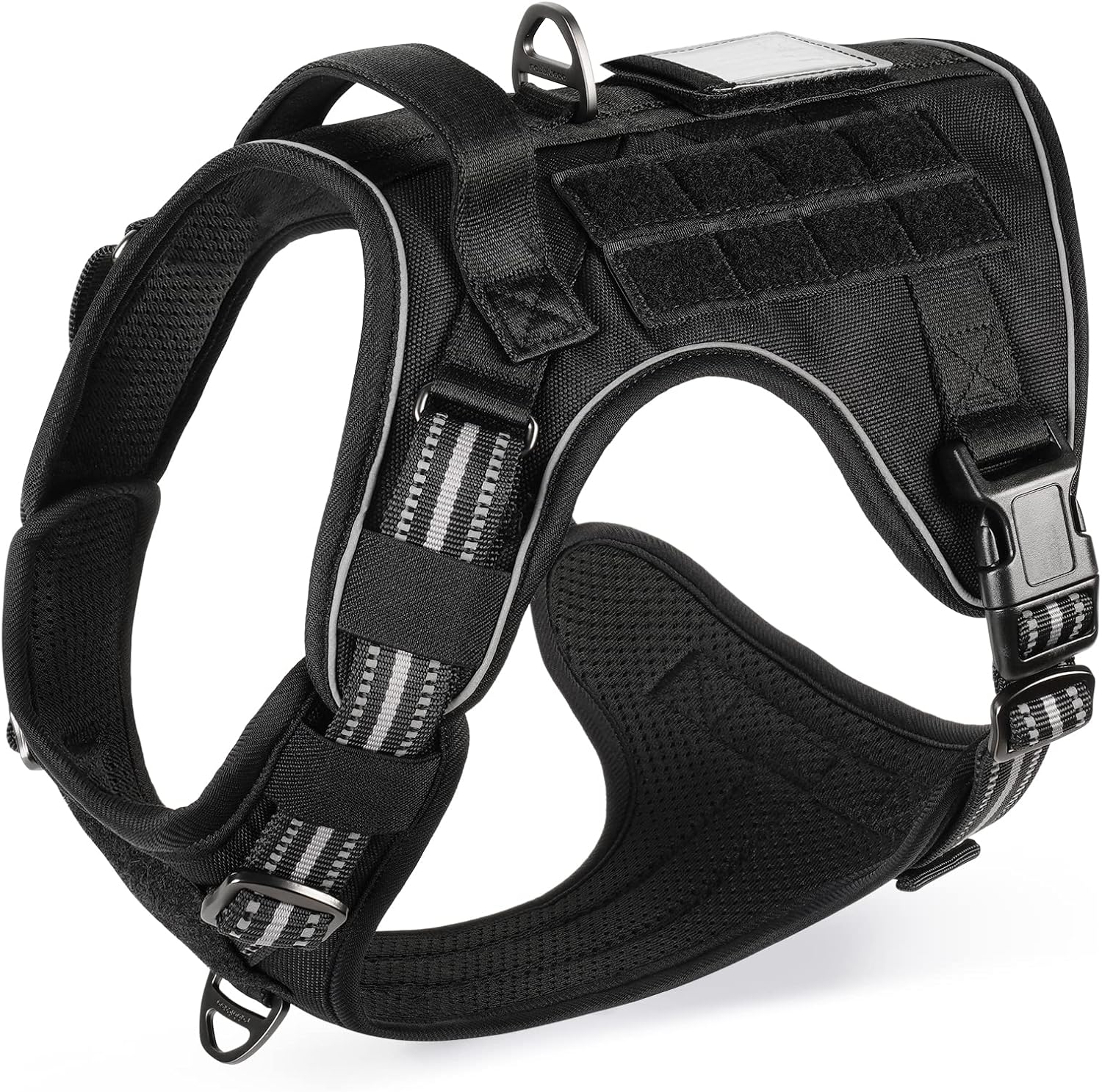 Rabbitgoo Arnés Táctico para Perros – Arnés Antitirones Ajustable, Transpirable con Asa, Anillos de Metal y Molle para Adiestramiento, Paseos y Caza, Negro, L