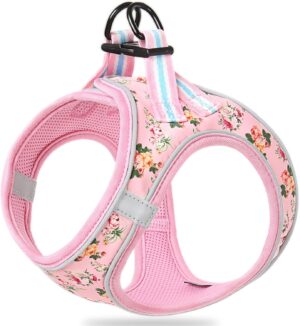 HEELE Arnés para Perro Pequeño con Estampado Floral Rosa – Chaleco Transpirable y Reflectante