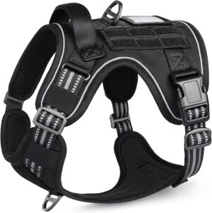 Rabbitgoo Arnés para Perro Antitirones, Táctico y Ajustable, con Asa y Reflectantes, Ideal para Adiestramiento y Actividades, Tamaño M, Negro