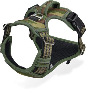 Dociote Arnés para Perros Medianos y Grandes - Sin Tracción, Reflectante y Ajustable con Asa para Caminar y Entrenamiento (Camuflaje Verde)