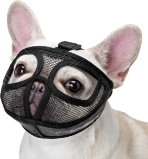 ILEPARK Bozal de Malla para Perro de Hocico Corto – Ajustable y Cómodo, Ideal para Bulldog y Razas Similares (Tamaño L, Negro)