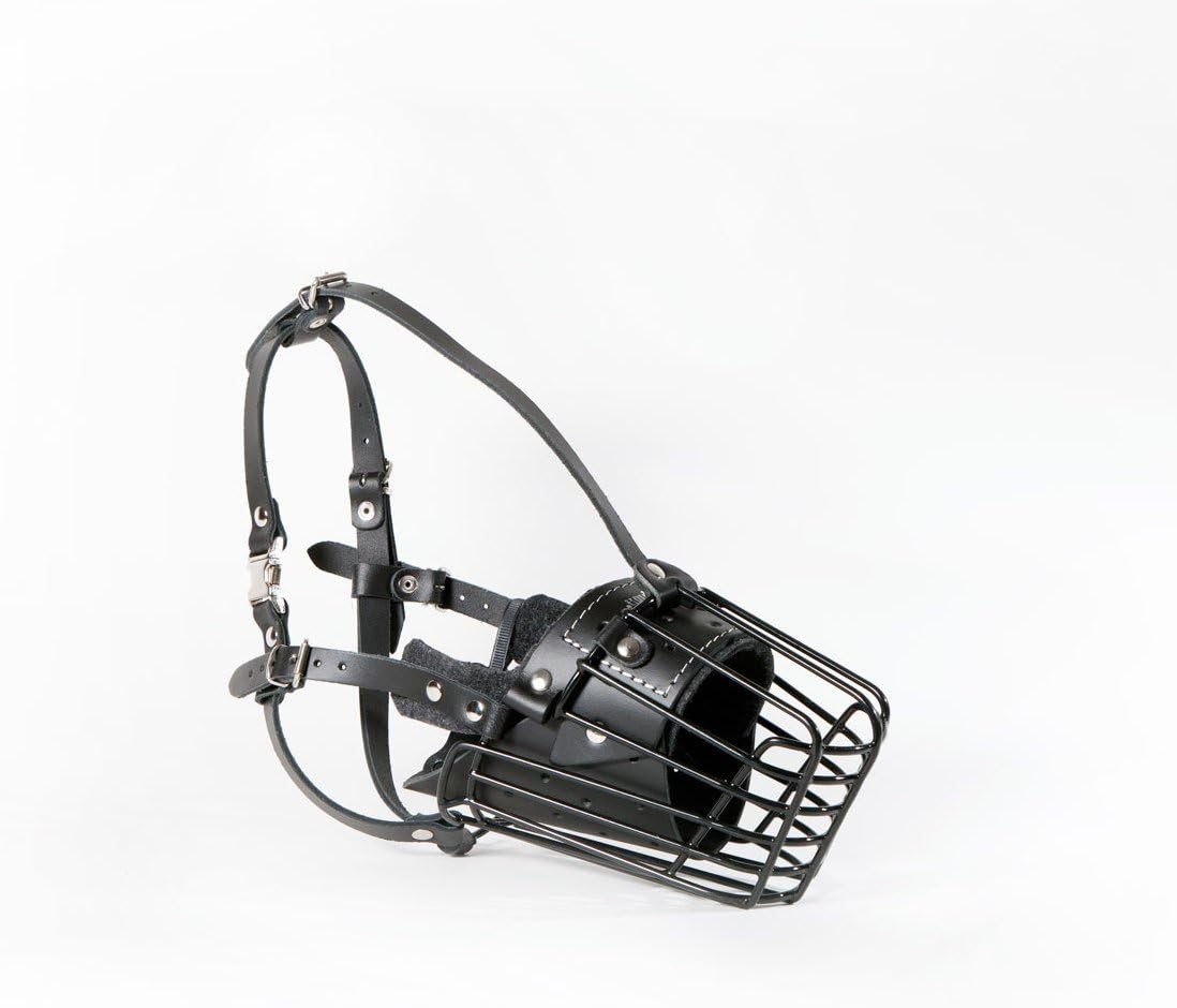 Bozal de Alambre L&J Pets Uk para Perro – Resistente y Duradero para Doberman, Malinois y Más (Cesta Plateada/Cuero Negro)