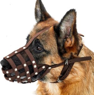 Bozal de cuero CollarDirect para Pastor Alemán, Dálmata y Doberman – Ajustable y cómodo, talla M, marrón