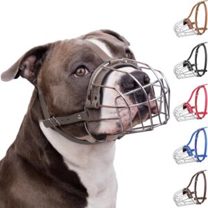 Bozal de Metal Transpirable BronzeDog para Pitbull y Perros Grandes, Ajustable con Correas de Cuero