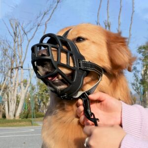 ILEPARK Bozal de Canasta para Perros – Ajustable, Respirable y Ligero (Tamaño 3, Negro)
