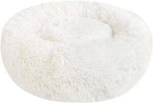 Nepfaivy Cama Donut Antiestrés para Gatos y Perros Pequeños – Lavable y Relajante, Blanco, S-40cm