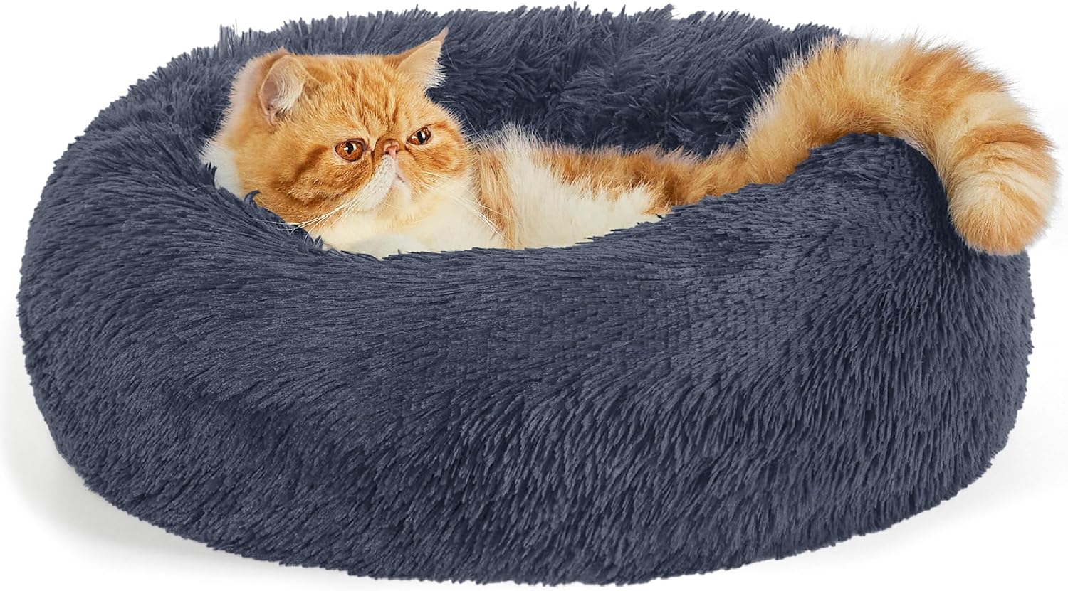 Bedsure Cama Antiestrés para Gato y Perro Pequeño con Felpa Suave, Lavable, Gris Oscuro, 50x50CM