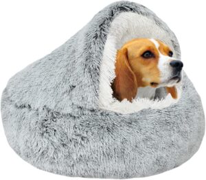 Cama de Felpa Calmada para Gatos y Perros, Forma de Dónut, Cojín Suave y Antideslizante, 65 cm, Gris