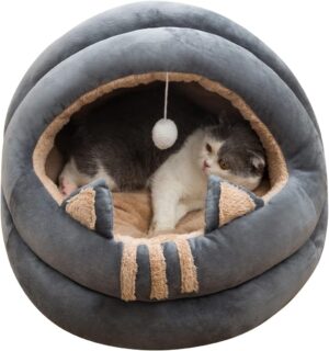 PETCUTE Cama Tipo Cueva para Gatos y Perros, Suave y Lavable con Fondo Antideslizante