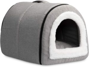Hollypet Cama 2 en 1 para Gatos y Perros Pequeños - Cueva Suave y Plegable - Gris