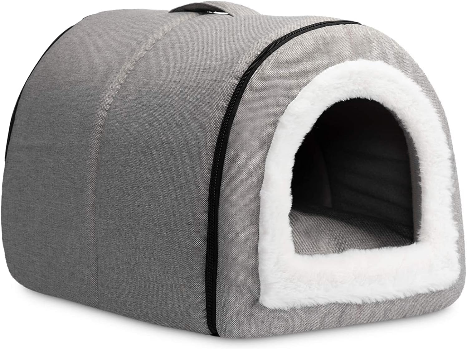 Hollypet Cama 2 en 1 para Gatos y Perros Pequeños - Cueva Suave y Plegable - Gris