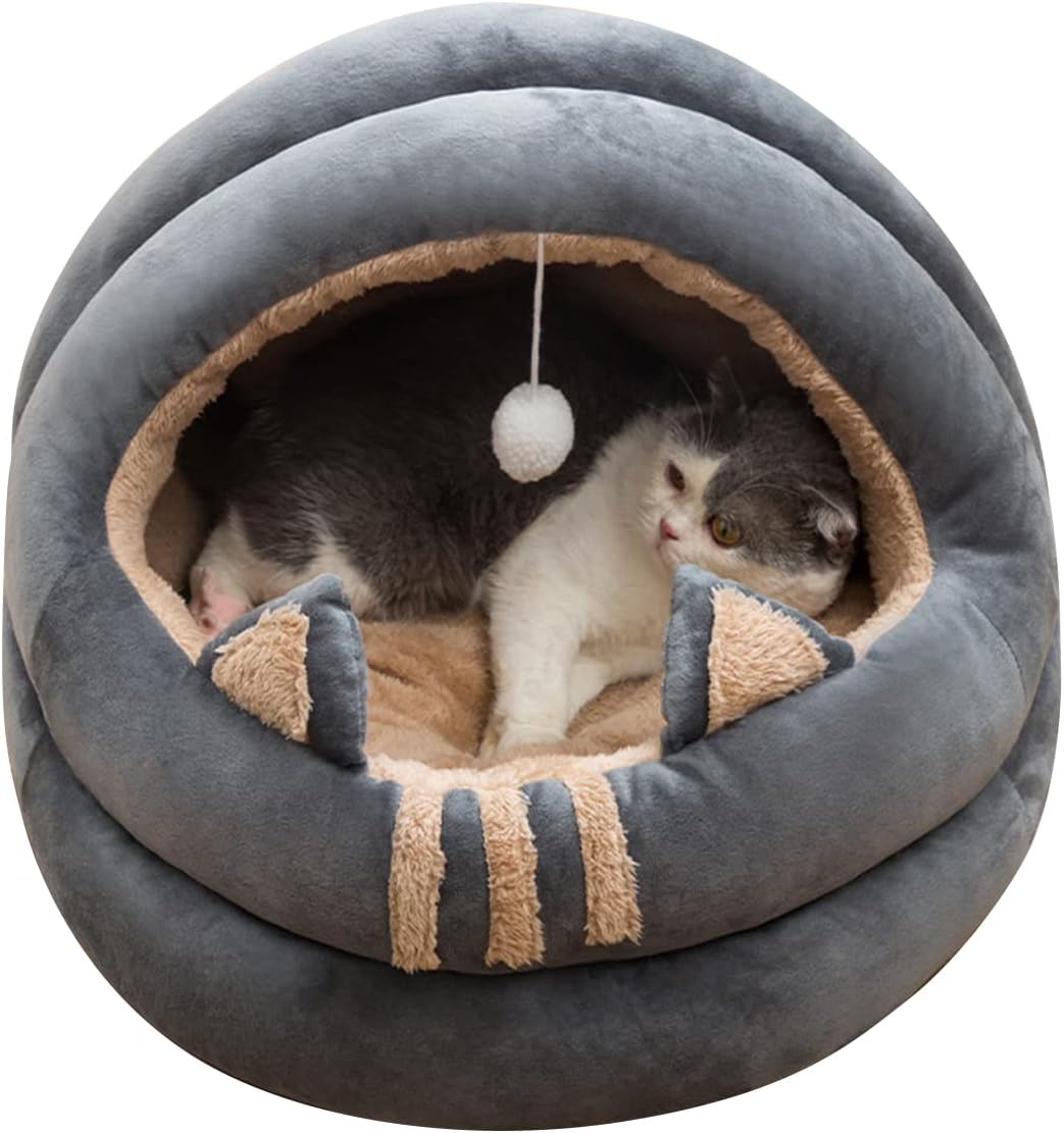 PETCUTE Cama Tipo Cueva para Gatos y Perros, Suave y Lavable con Fondo Antideslizante