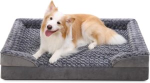 KSIIA Cama Ortopédica para Perro Mediano, Lavable y Desenfundable, 91x68x16 cm, Fondo Antideslizante, Gris L-Plus