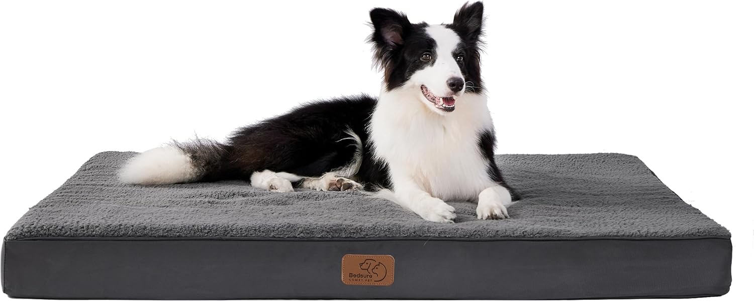 Bedsure Cama Ortopédica para Perros Extra Grande - Colchón Lavable con Espuma de Caja de Huevos, 112x81x7.6 cm, Gris