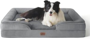 Bedsure Sofá Ortopédico para Perro Grande - Cama Desenfundable y Lavable, Colchón con Espuma Viscoelástica y Forro Impermeable, Gris, L