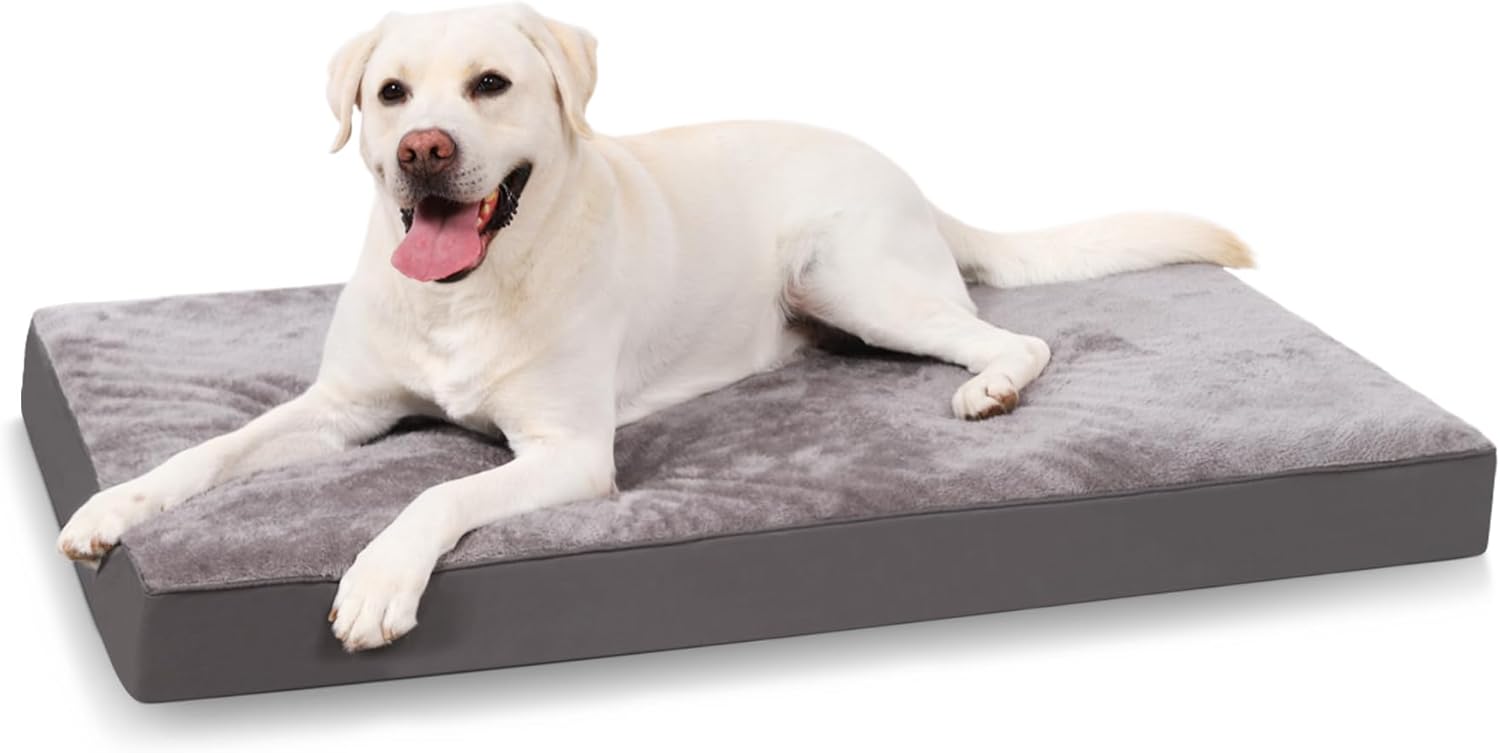 KSIIA Cama Ortopédica para Perro Grande - 90x55 cm, Colchón Desenfundable y Lavable con Espuma de Caja de Huevos, Gris Oscuro