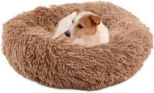 Cama Redonda para Perros y Gatos, Cojín de Felpa Suave y Lavable, 50 cm, Marrón