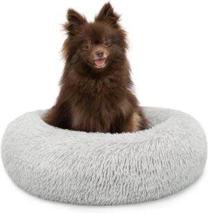Cama Redonda para Perros Lionto, Sofá en Forma de Donut para Gatos y Perros, Tamaño S, 40 cm Ø, Gris Claro