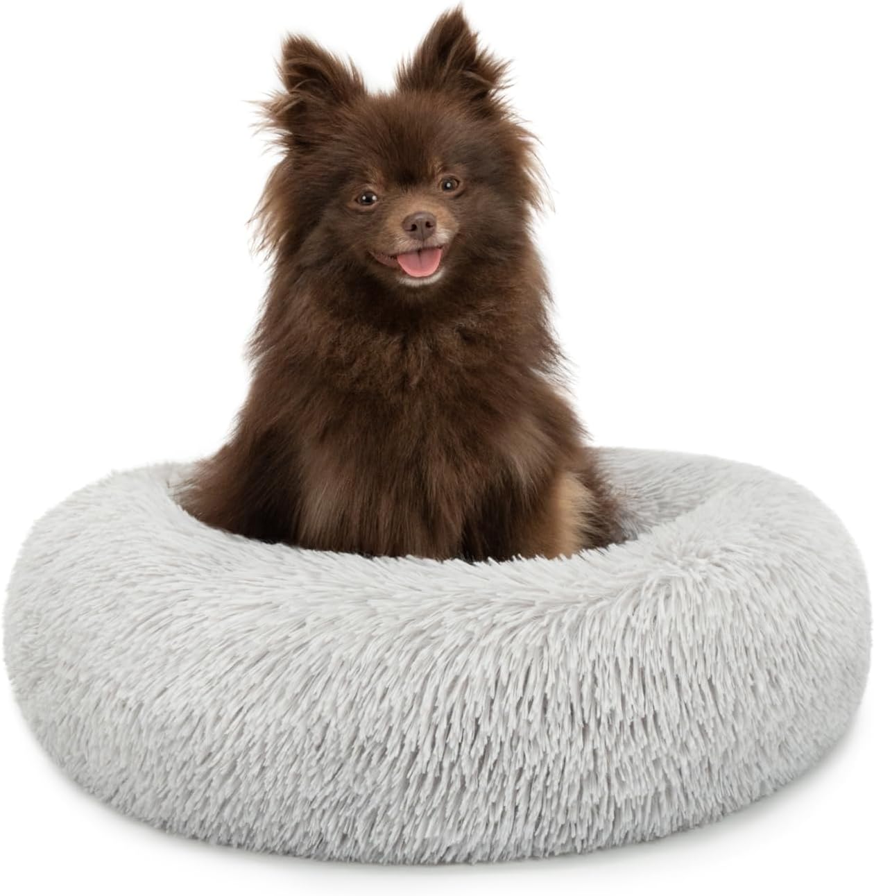 Cama Redonda para Perros Lionto, Sofá en Forma de Donut para Gatos y Perros, Tamaño S, 40 cm Ø, Gris Claro