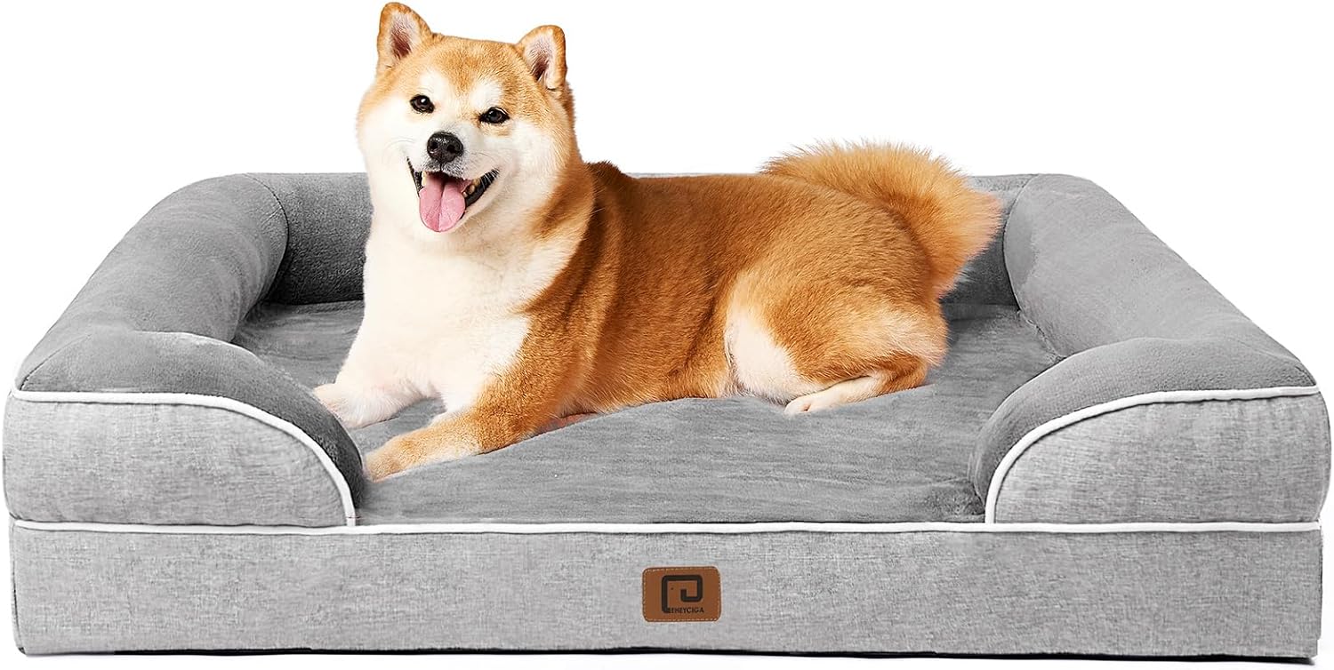 EHEYCIGA Cama para Perro Grande 91x68x16 cm, Impermeable y Lavable con Espuma Viscoelástica, Sofá Desmontable Gris