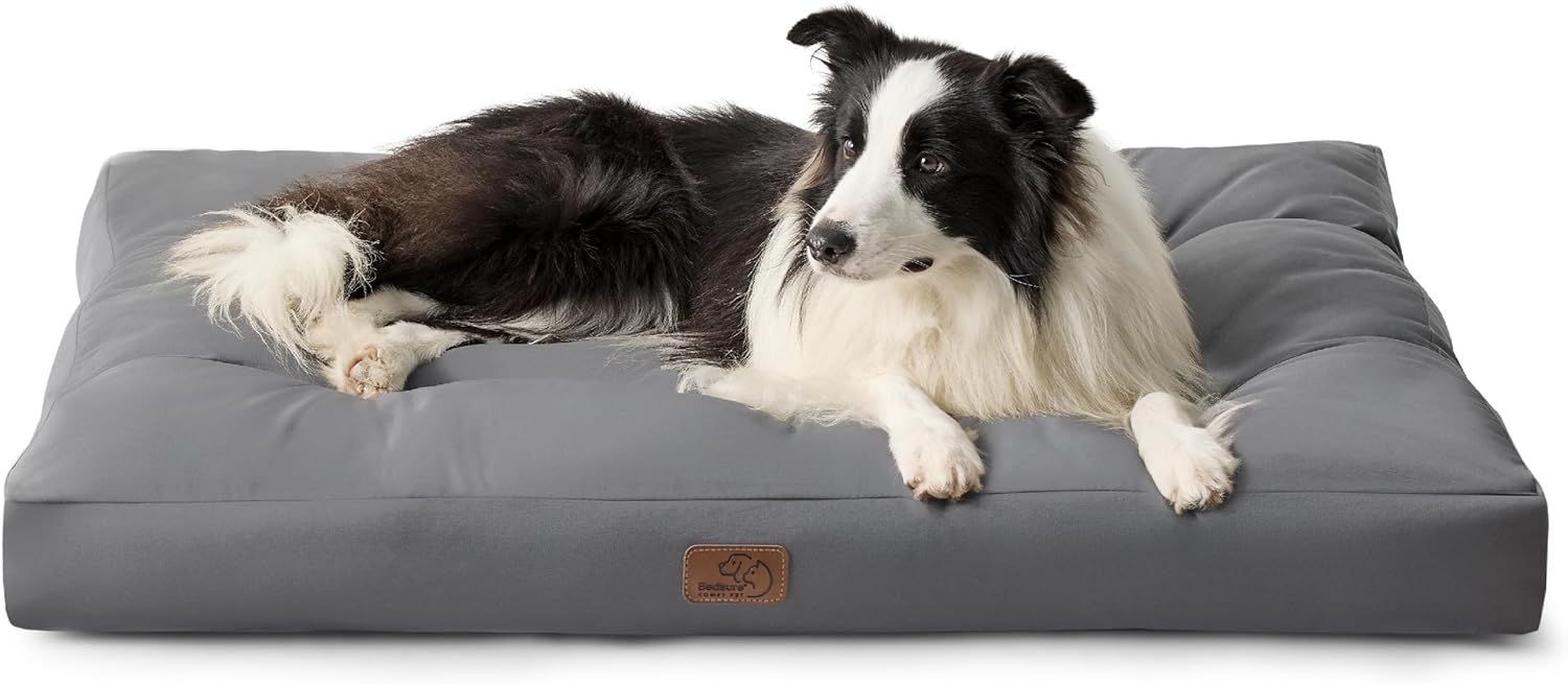 Bedsure Cama para Perro Impermeable Grande - 91x68x10 cm, Colchón Lavable y Antipelo, Gris