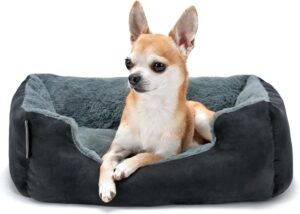 Lionto Cama para Perros con Cojín Reversible y Base Antideslizante, 50x37 cm, Negra/Gris