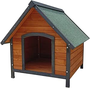 Caseta de Madera Grande para Perro Gardiun Loki 82x100x88 cm con Tejado a Dos Aguas