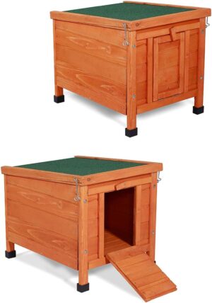 Conejera de Madera Lionto 43x43x52 cm para Mascotas Pequeñas con Techo Abatible