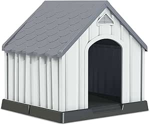 THINIA HOME Caseta de Resina para Perros Grandes y Medianos, 100% Reciclable, Uso Interior y Exterior (92x87x91 cm)