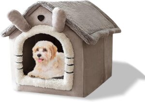 Cama Iglú de Felpa Galatée para Gatos y Perros Pequeños, Lavable y Plegable con Fondo Antideslizante