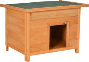 Caseta de Madera Impermeable para Perro PawHut 82x58x58 cm con Tejado Abatible y Pies Antideslizantes