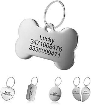 LYL Etiquetas de Identificación para Mascotas en Acero Inoxidable, Personalizables con Grabado Láser, Diferentes Formas
