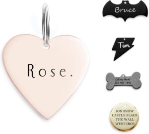 ADOGINTHEHOUSE - Placa de Identificación para Mascotas de Acero Inoxidable 316 Personalizada, Diseño en Forma de Corazón