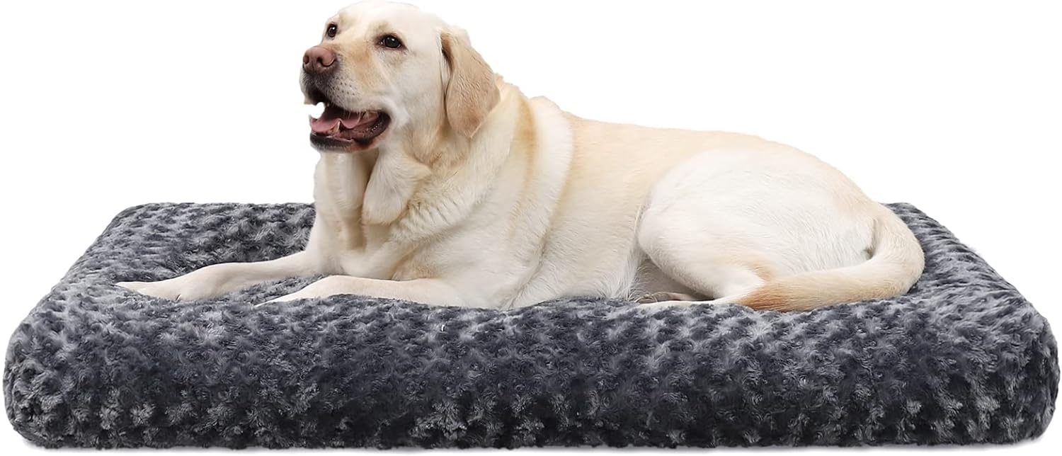 KSIIA Cama Ortopédica para Perros Grandes, 90x60cm, Colchón Lavable Antideslizante, Gris Oscuro