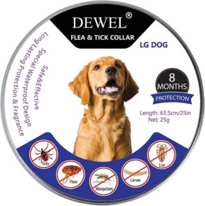 "DEWEL Collar Antipulgas y Garrapatas para Perros y Gatos - Protección de 8 Meses, Impermeable, 63,5 cm"