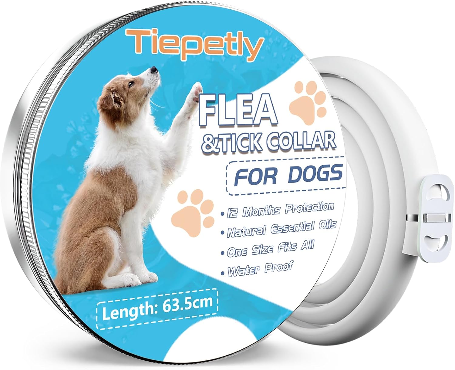 Collar Antiparasitario para Perros: Natural, Impermeable, Protección de 12 Meses, Tamaño Ajustable