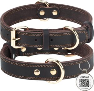 Collar de Cuero Joytale para Perro Grande - Ajustable con Etiqueta QR ID, Marrón, L