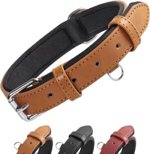 Collar de Cuero para Perro Grand Line - Ajustable, Ancho y Acolchado para Perros de Todos los Tamaños (Marrón, S)