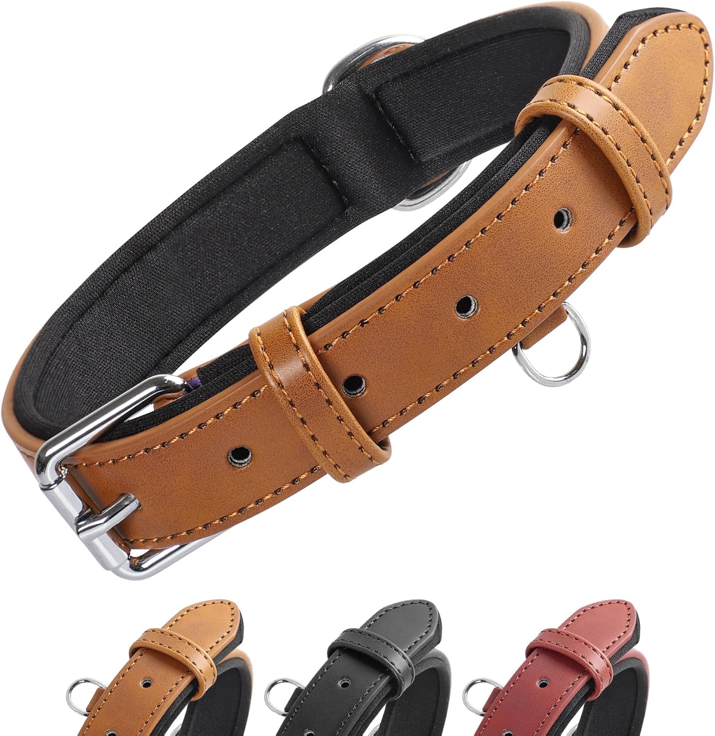 Collar de Cuero para Perro Grand Line - Ajustable, Ancho y Acolchado para Perros de Todos los Tamaños (Marrón, S)