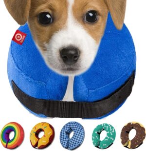Collar Inflable de Recuperación para Perros Ducomi, Ajustable y Cómodo, Cono Isabelino para Cirugía y Heridas (Azul, Tamaño L)