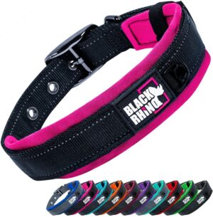 Collar para Perro Black Rhino Comfort – Neopreno Acolchado, Ajustable y Reflectante, Resistente a la Intemperie (Grande, Rosa/Negro)