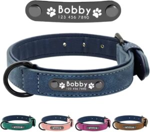 Collar de Piel Suave Didog Personalizable con Chapa de Nombre y Anilla en D, para Perros Pequeños, Medianos y Grandes