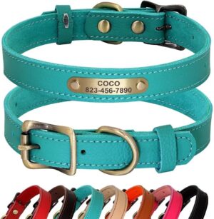 Collar Personalizado de Cuero Genuino PET ARTIST para Perros Pequeños, Ligero y Suave, 7 Colores, Verde Talla S
