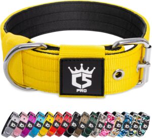 Collar Táctico para Perros TSPRO, Ajustable y Resistente, Hebilla de Metal, Amarillo, 3,8 cm Ancho, Talla M